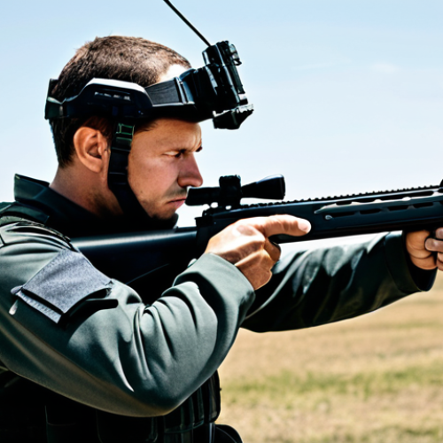 Home 6 A focused male professional in a modest, modern tactical training attire, demonstrating a stable shooting stance. He holds an inert, non-firing rifle in a controlled outdoor training range. The background shows a vast, slightly hazy open field under a soft sky, hinting at environmental factors. The individual's posture emphasizes balance and control, reflecting intense physical and sensory training. Shot in a documentary photography style, with natural lighting. fully clothed, appropriate attire, safe for work, professional, perfect anatomy, correct proportions, natural pose, well-formed hands, proper finger count, natural body proportions, appropriate content, family-friendly.