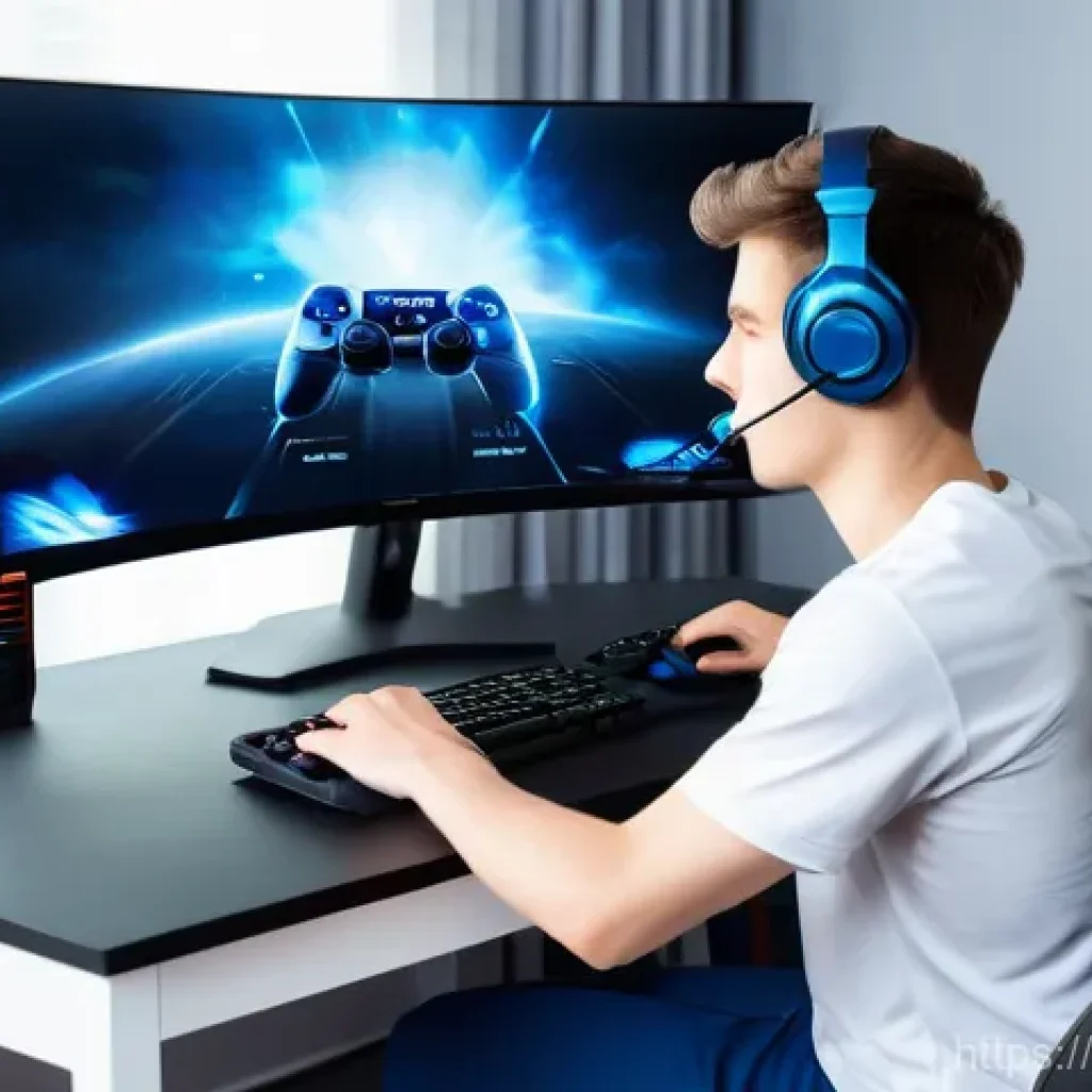 FPS 게임에서 중요한 스트레칭과 건강 팁 - **Prompt:** A young, focused gamer, appearing to be in their late teens or early twenties, is perfor...