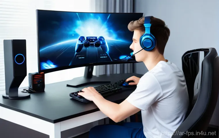 FPS 게임에서 중요한 스트레칭과 건강 팁 - **Prompt:** A young, focused gamer, appearing to be in their late teens or early twenties, is perfor...