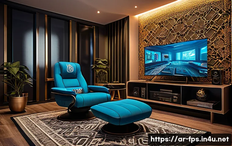 PC와 콘솔 FPS의 차이점 - A detailed scene of a modern gaming setup in a cozy living room tailored for an Arabic gamer: a high...