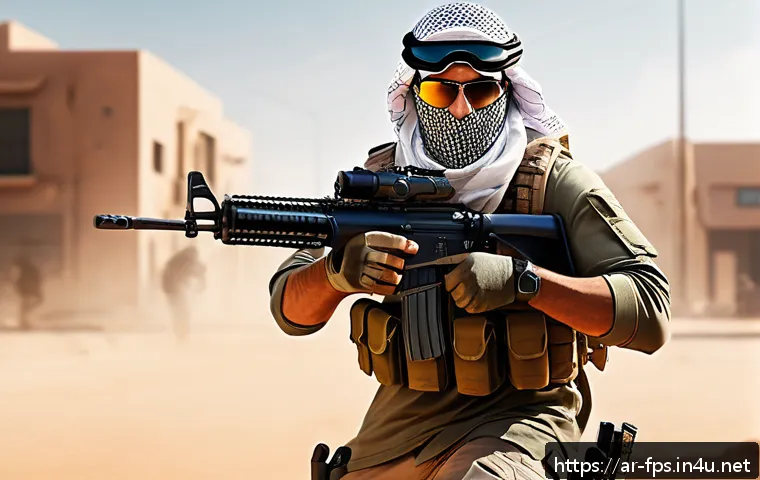 게임 내에서 사용하는 무기별 특성 분석 - A dynamic digital artwork showcasing a skilled Arab gamer in a modern urban environment, holding a l...